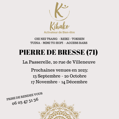Massage Bresse Jura, les dates de Kihako à Pierre de Bresse